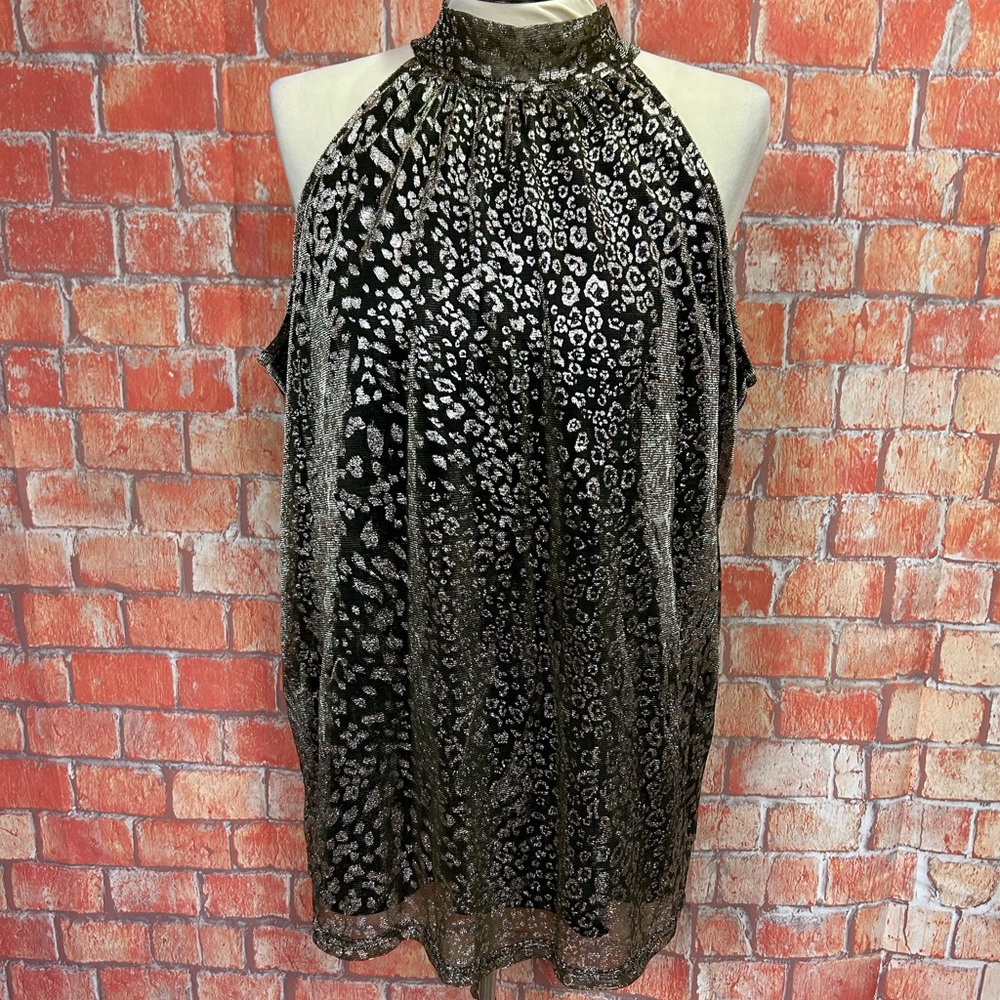 Belldini Metallic Gold Leopard Print Halter Neck Top